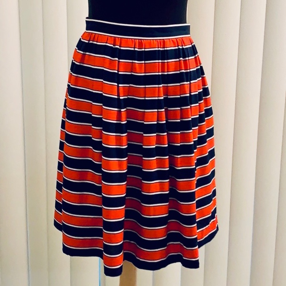 J Vintage-Vibe J.Crew 100% Silk Gondola Nautical Stripe Knee-Length Skirt.